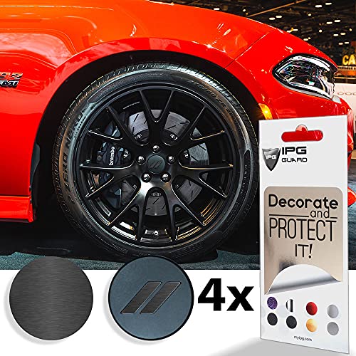 IPG for 2017-2019 Dodge Challenger Hash Rhombus Center Cap Overlay Decals Set of 4 (Dark Brushed Aluminum) - Image 1