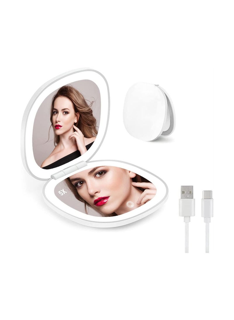 Y&D Makeup Mirror with Light, Travel 2-Sided Rechargeable, 3 Colors Brightness Dimmable, 1X/5X Magnification Lighted Pocket Mirror, Portable Folding for Travel, Office  - Image 1