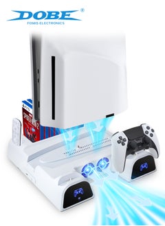 DOBE PS5 Standard/Slim/Pro Cooling Stand with Dual Controller Charging Dock with LED Light, Vertical Stand with Game Disc Storage, and Accessories for PlayStation 5 Console  - Image 1