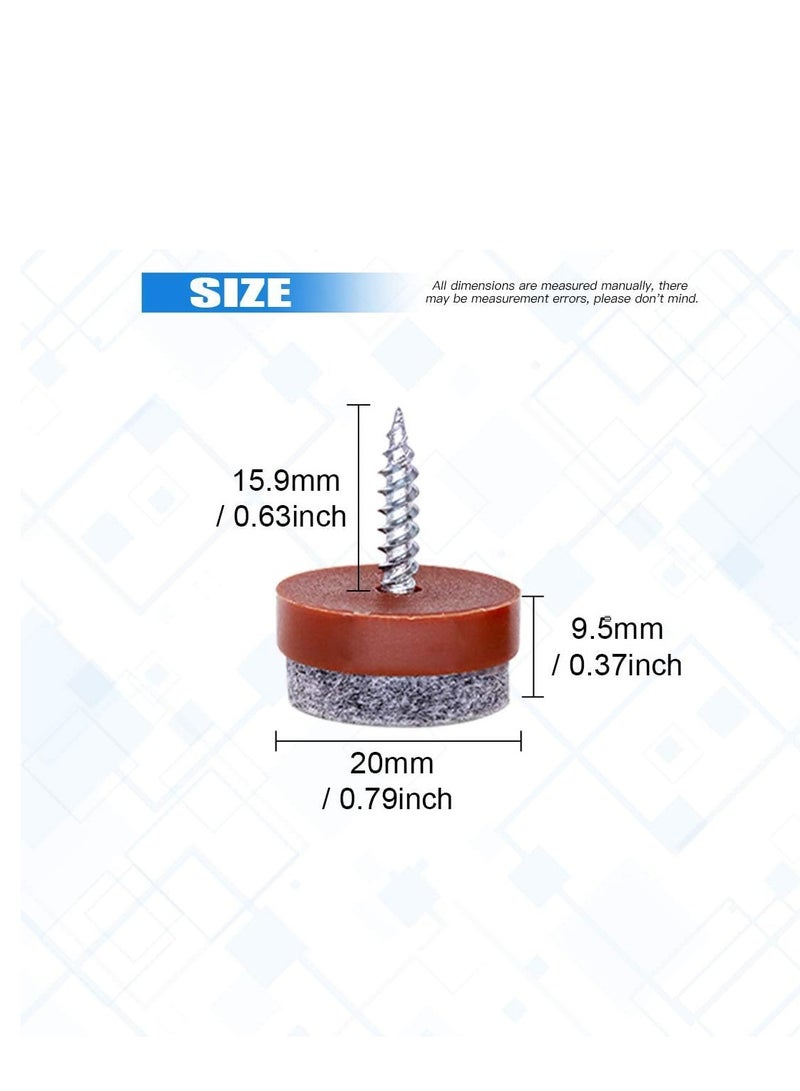 SYOSI 50Pcs 20mm Brown Screw-on Furniture Antiskid Felt Pad Slider Floor Protector for Wooden Leg Feet of Chair Table Sofa Stool (50Pcs 20MM)  - Image 2