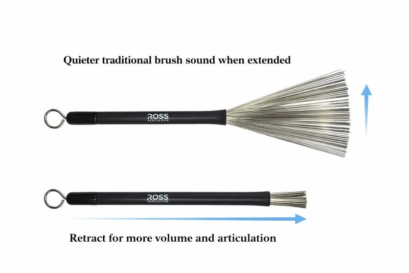 ROSS Drumheads ROSS Percussion Retractable Wire Drum Brushes Adjustable Spread Jazz Acoustic Pair - Image 3