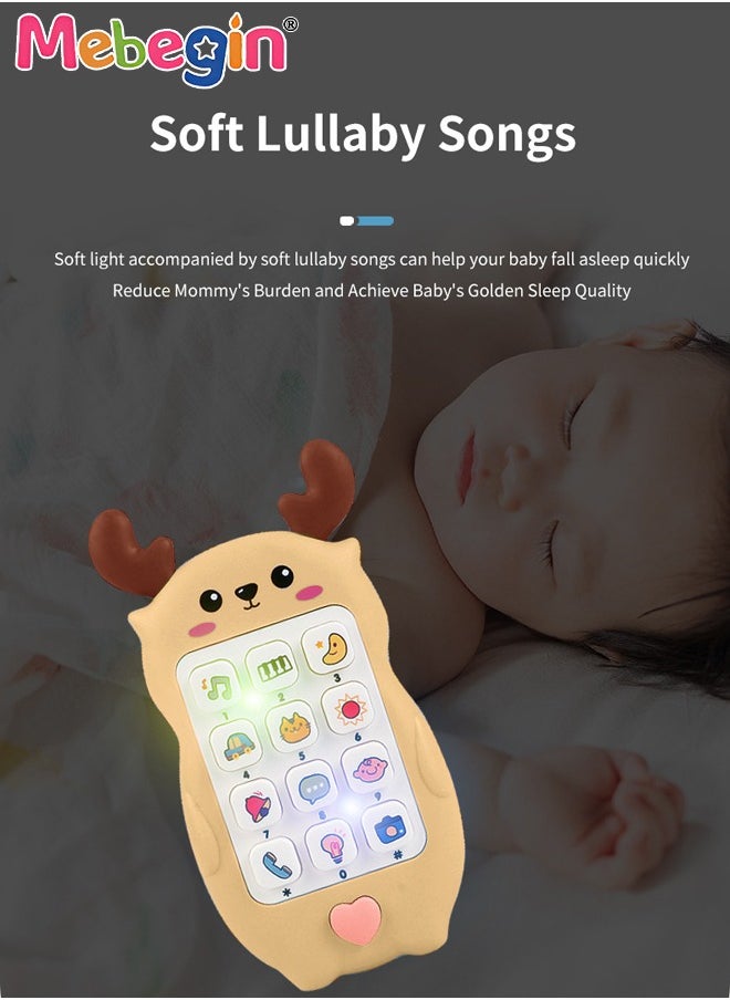 MEBEGIN - Baby Deer-shaped Mobile Phone Toy with Teether Case, Light, Music and Adjustable Volume, Multifunctional Baby Phone Toy with 12 Learning Modes, Teething Toy for Babies, Perfect for Bbabies Who Enjoy Playing with Real Phones, 7*2.5*13.5cm - Image 1