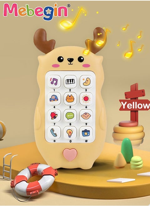 Baby Deer-shaped Mobile Phone Toy with Teether Case, Light, Music and Adjustable Volume, Multifunctional Baby Phone Toy with 12 Learning Modes, Teething Toy for Babies, Perfect for Bbabies Who Enjoy Playing with Real Phones, 7*2.5*13.5cm