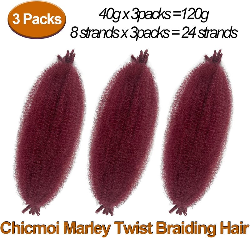 Chicmoi Springy Afro Twist Hair 16 Inch Burgundy Curly Braiding Hair 3 Packs Twist Hair for Braiding Marley Twist Braiding Hair for Faux Locs Passion Twist Crochet Hair - Image 3