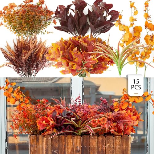 Partyjoy PARTY JOY 15 Bunches Artificial Fall Flowers Faux Fake Orchid Autumn Plants Flowers for Outdoors Thanksgiving Autumn Decor Decorations for Home - Image 1