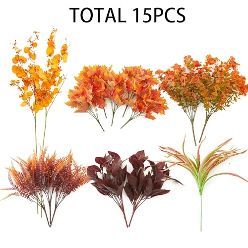 Partyjoy PARTY JOY 15 Bunches Artificial Fall Flowers Faux Fake Orchid Autumn Plants Flowers for Outdoors Thanksgiving Autumn Decor Decorations for Home - Image 2