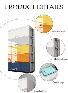 DUNISO Plastic Drawer Storage Cabinet Toys Storage Box 5 Layer, Standing Storage Cabinet For Living Room Bathroom Kitchen Organizer Cabinet,35cm x 27cm x 70cm  - Image 3