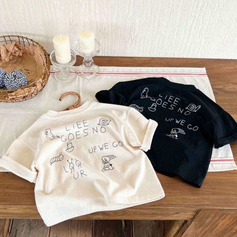 Boys Casual Letter Printed Short-Sleeved T-Shirt Summer Baby Girl Small And Medium-Sized Kidsren Pure Cotton Korean Style Half-Sleeved Versatile Top T - Image 2