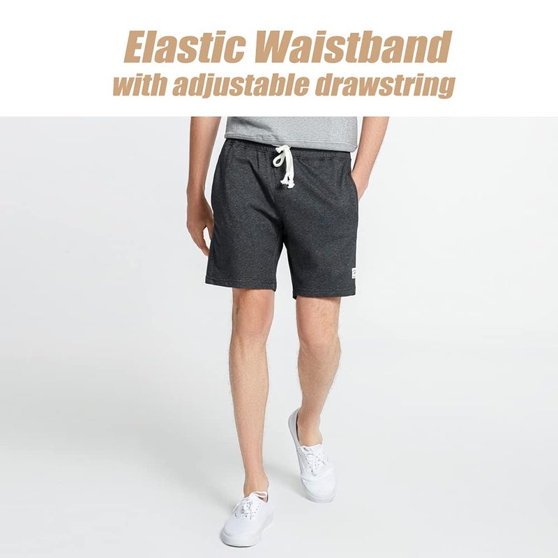 maamgic Mens Sweat Shorts 7" Above Knee Workout Gym Shorts Lounge Shorts with Zipper Pockets Charcoal Medium - Image 2