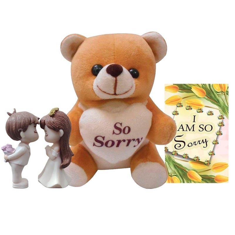 Saugat Traders Sorry Gift for Girlfriend, Boyfriend - Apology Greeting Card, Teddy Bear Soft Toy, Love Couple Showpiece - Apology Gifts