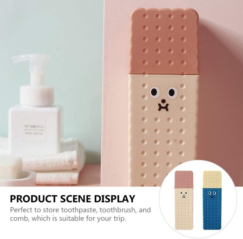 LASALE Cute Biscuit-Shaped Travel Toothbrush Holder - Portable Toothbrush Storage Case Bathroom Accessory for Travel & Home Use (4 Pcs) - Image 2
