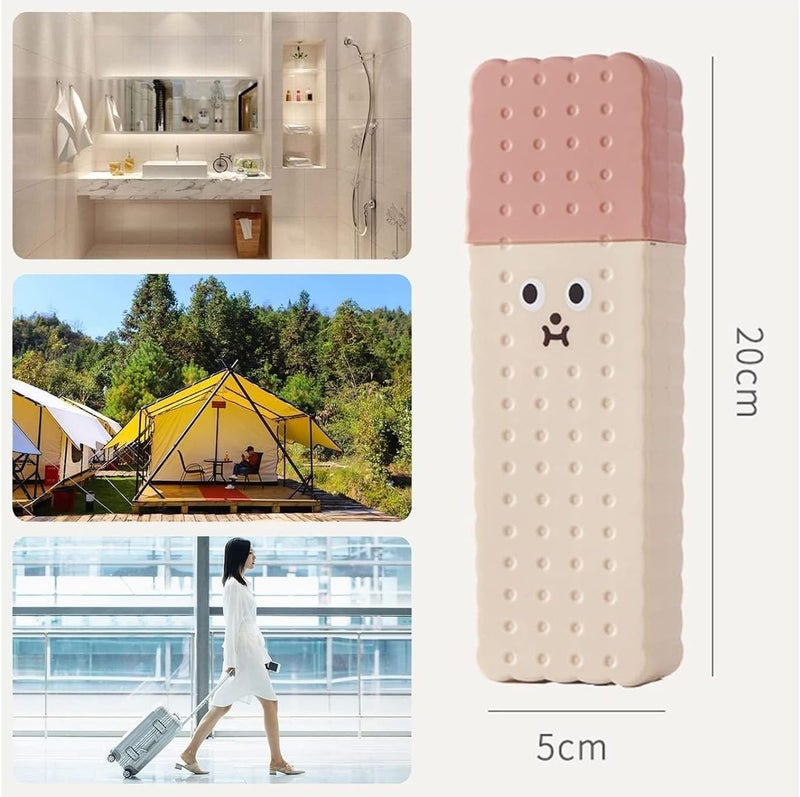 LASALE Cute Biscuit-Shaped Travel Toothbrush Holder - Portable Toothbrush Storage Case Bathroom Accessory for Travel & Home Use (4 Pcs) - Image 3