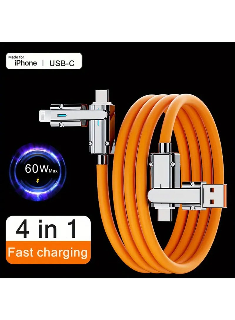 X-level 1Pcs USB C to C Cable 5ft-Fast Charger-Chubby Silicone 4 in 1 USB C Charging Cable USB A/Type C to Multi-Charger Cable & Data Sync,480Mbps for Phone16 15 14 13 12 Pad Mac,Samsung S25 S24 S23 S22 S21  - Image 1