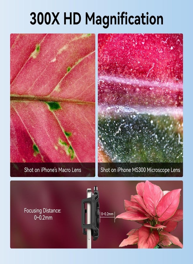 APEXEL 300X Phone Microscope Lens, Phone Camera Micro Lens with Universal Clip/LED Light/CPL, Mini Pocket Microscope, Phone Lens Attachment Fit for iPhone 16/15/14/13, Samsung, and Most Smartphone - Image 3