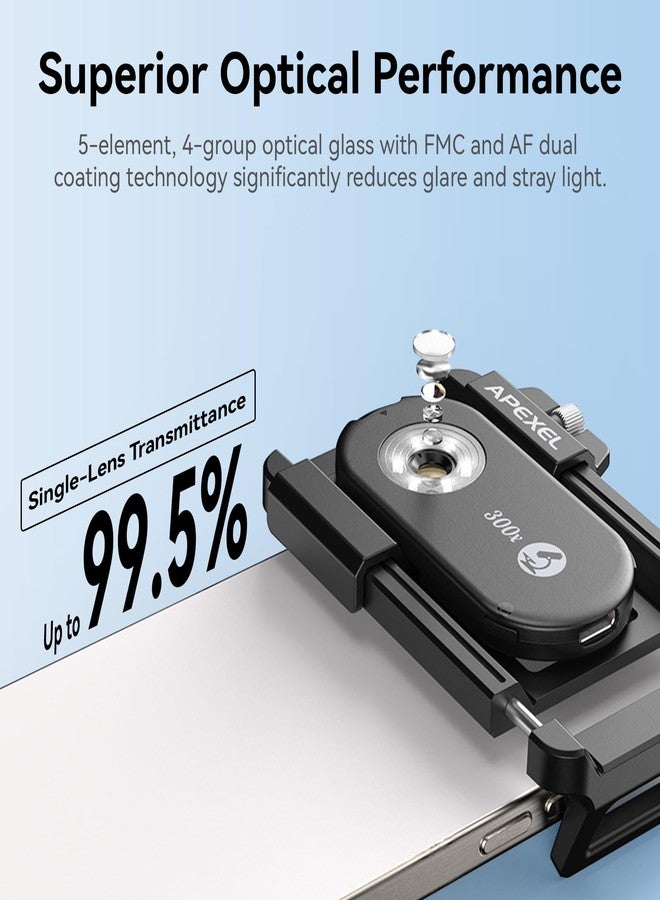 APEXEL 300X Phone Microscope Lens, Phone Camera Micro Lens with Universal Clip/LED Light/CPL, Mini Pocket Microscope, Phone Lens Attachment Fit for iPhone 16/15/14/13, Samsung, and Most Smartphone - Image 4