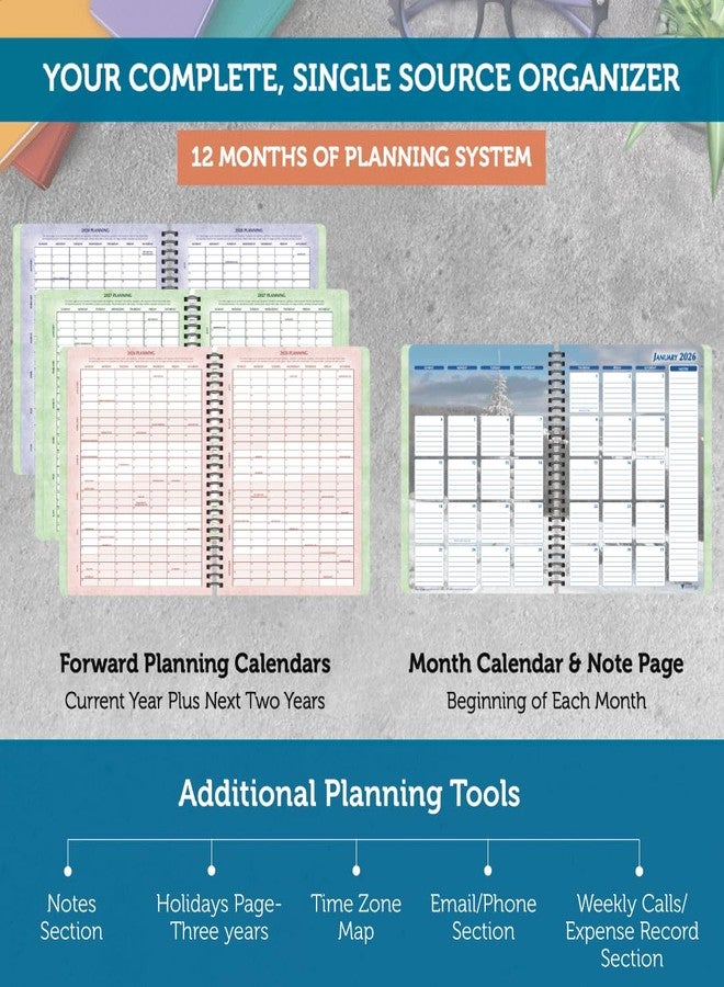 Planner Pad Spiral Bound January-December 2026/ Calender Year 6 3/4" x 8 1/2" Medium 3-Tier Funnel Down 12 Month Organizer, Seasonal Color Ink - Image 5