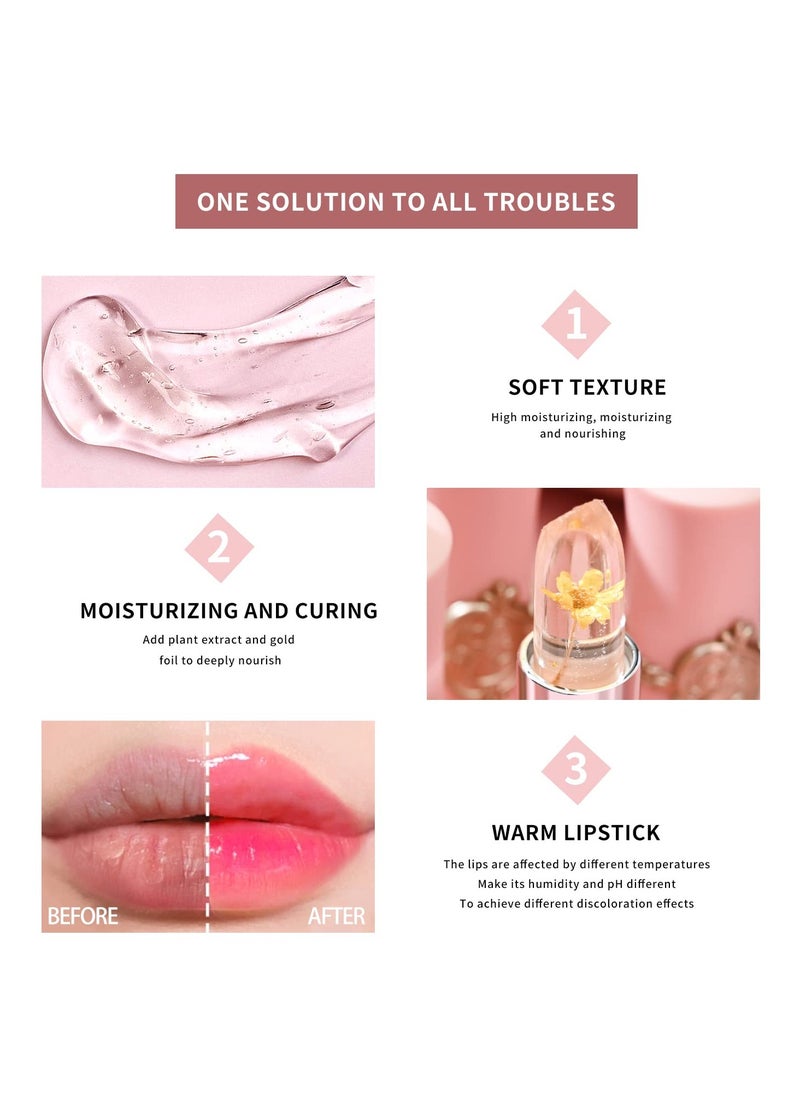 Bestland 6 Pcs/Set Flower Jelly Lipstick Set Temperature Change Moisturizer Long Lasting Nutritious Balm Magic Color Change Lip Gloss  - Image 3