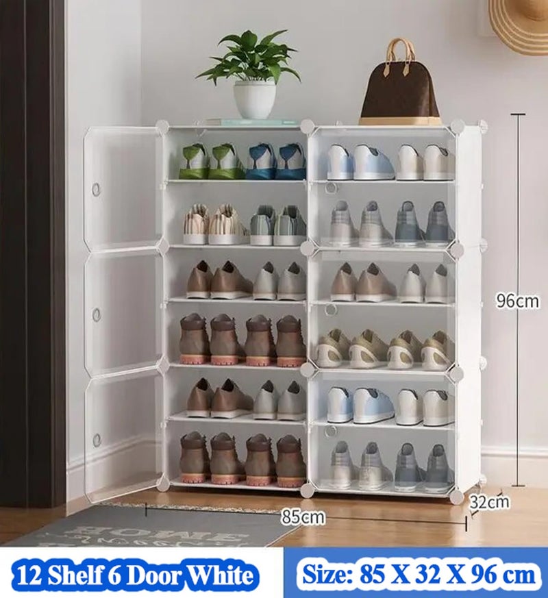 AYSIS Portable Shoe Rack for Home Plastic Shelves Household, DIY Shoe Rack with Door for Heels/Shoes for Entryway,Hallway,Bedroom (White, 12-SHELF-6-DOOR) - Image 2
