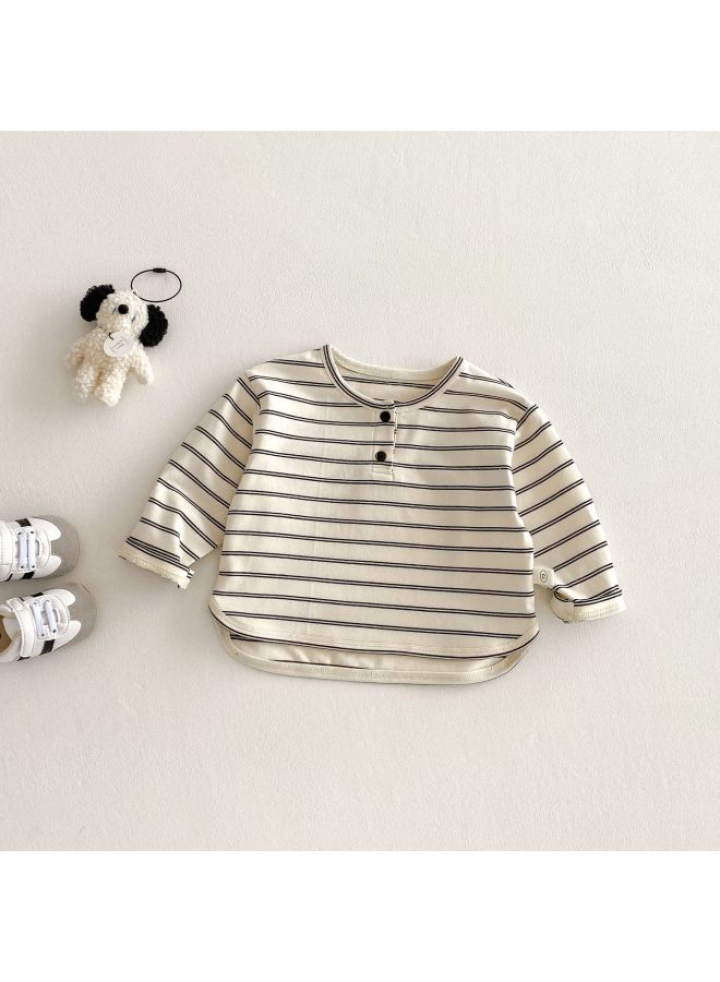 Children's Striped T-shirt, Small Left And Right Design, Spring Boys' Stylish Base Shirt, Baby Long-sleeve Inner Wear, Spring Top, Trendy