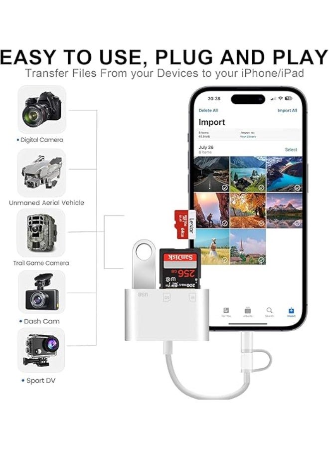 Universal SD/Micro SD Card Reader - Dual Lightning & USB-C Adapter - USB 3.0 High-Speed Connector - Practical Solution for iPhone/iPad/MacBook/Samsung - Image 2