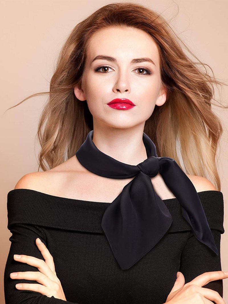 SATINIOR 3 Pcs Neck Scarf Women Silk Chiffon Scarf Square Scarfs Satin Headscarf Neck for Women(23.62 x 23.62 Inches,Black) - Image 2