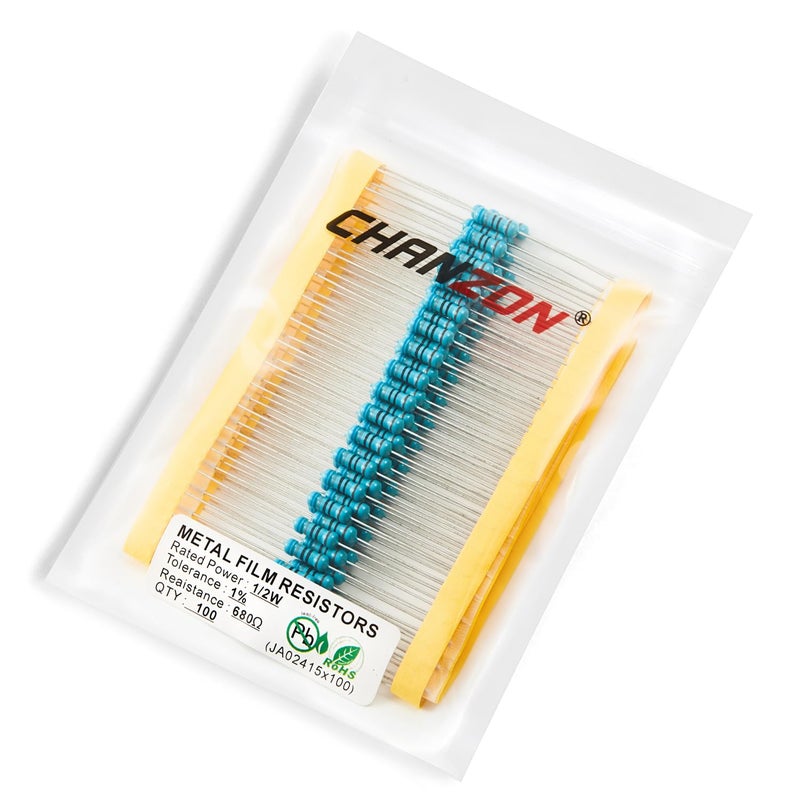 CHANZON 100pcs 1/2W (0.5W)680Ω ohm Metal Film Fixed Resistor 0.01 ±1% Tolerance 680 R MF Through Hole Resistors Current Limiting Rohs Certificated - Image 4