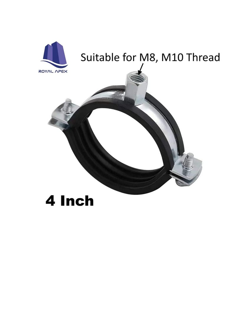Heavy Duty Adjustable Two-screw Pipe Galvanized Iron (GI) Clamp with Rubber Lined or Unlined for Wall Ceiling Mount Pipe Supports, Split Ring Hanger (4 Inch, Pack of 10)  - Image 3
