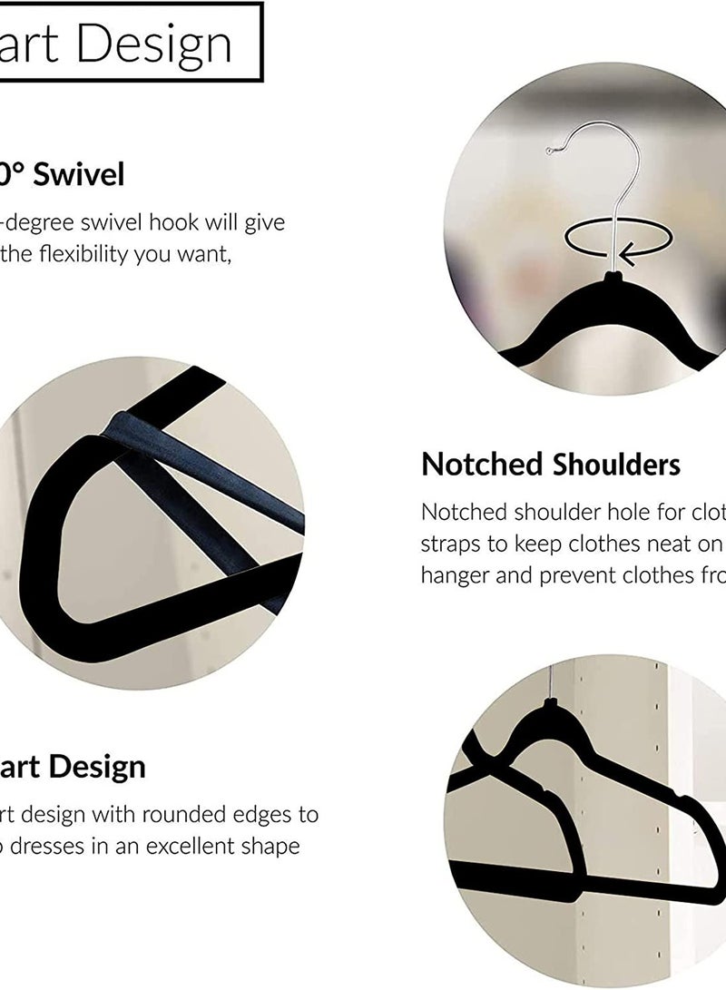 AXENTURE 50-Piece Nonslip 360-Degree-Swivel Hook Velvet Hangers Black 43.2X23.3X0.5cm - Image 3