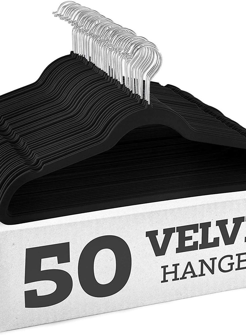 AXENTURE 50-Piece Nonslip 360-Degree-Swivel Hook Velvet Hangers Black 43.2X23.3X0.5cm - Image 1