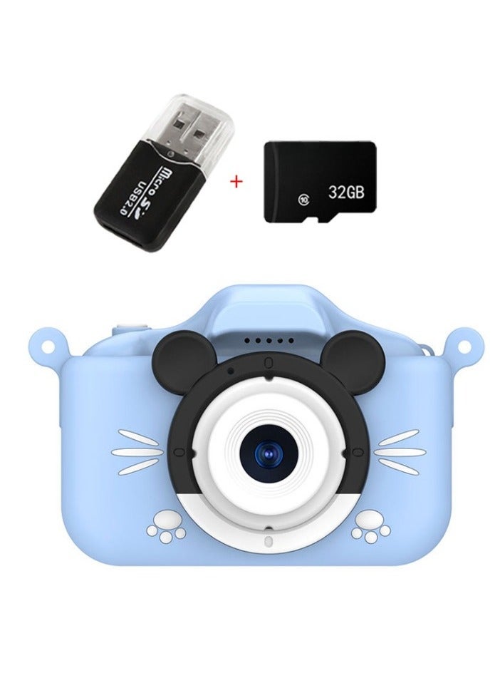 AROAQ Children's Camera Toy, HD 1080p Shockproof Children Video Camera, Anti-fall Portable Camera Toy, Multiple Functions Digital Camera,(Mickey Mouse Blue Dual Lens + 32G Full Capacity Card + Card Reader)  - Image 1
