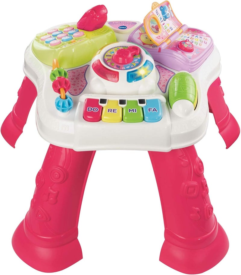 في تك طاولة الأنشطة التعليمية للأطفال من VTech، مركز لعب للأطفال، لعبة موسيقية تعليمية للأطفال مع فرز الأشكال، لعبة صوتية بأنماط موسيقية للأطفال الرضع والأطفال الصغار من عمر 6 أشهر فما فوق، للأولاد والبنات، باللون الوردي - Image 1