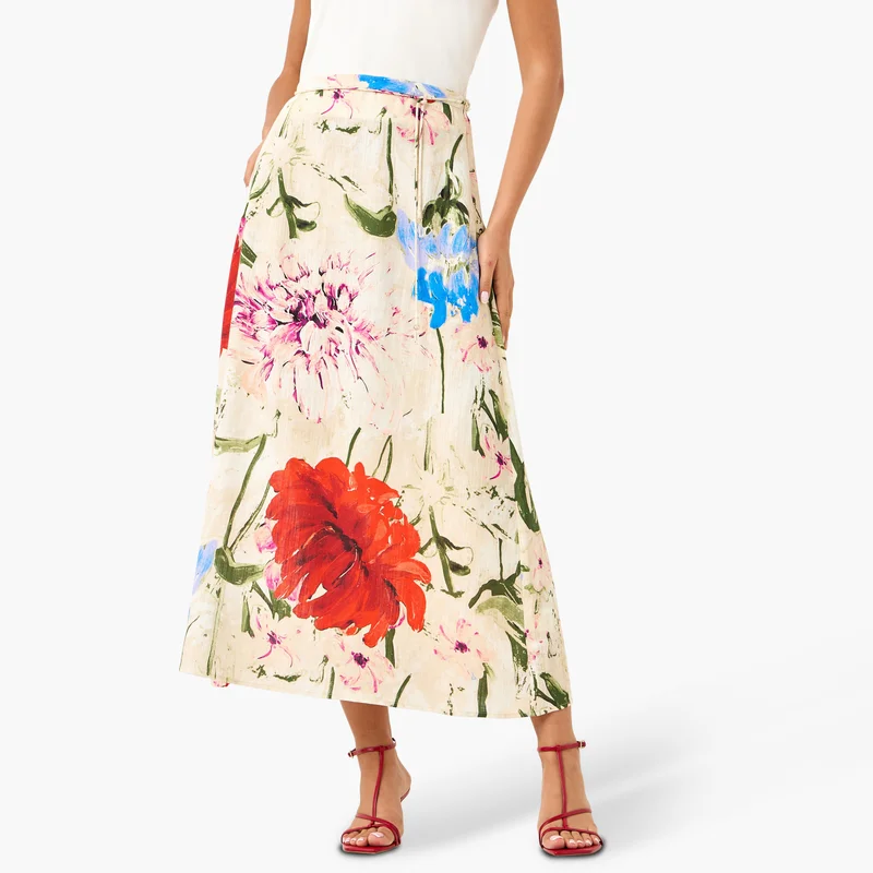 Iconic Floral Print Midi Skirt with Zip Closure