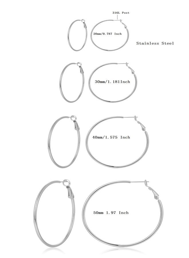 MDFUN 4 Pairs Stainless Steel Large Hoop Earrings,316L Lightwight Hoop Earrings Set for Women, 20-50mm - Image 5