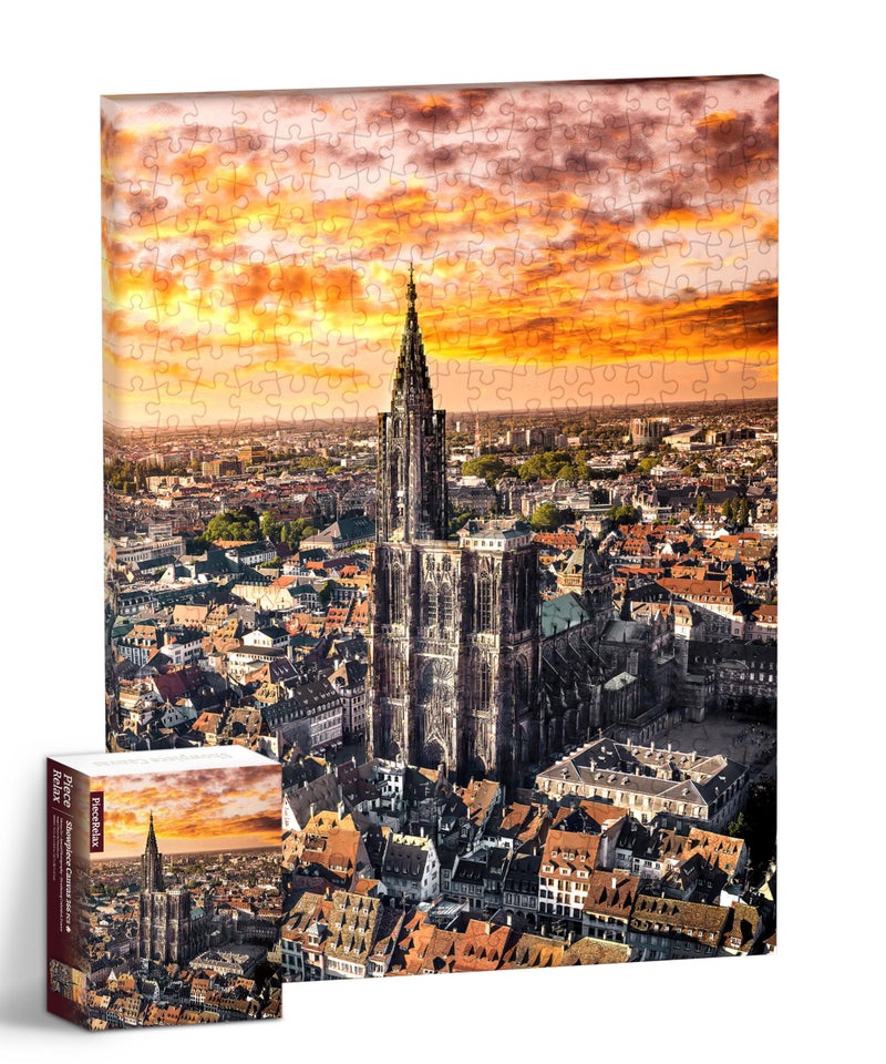 PieceRelax Puzzle Canvas Wall Art 366 Plastic Pieces for Adults - Henry Do - Aerial Photography - Strasbourg Cathedral, France - Unique Gift & Home DÃ©cor with Jigsaw Puzzle Artwork [HN1312] - Image 1