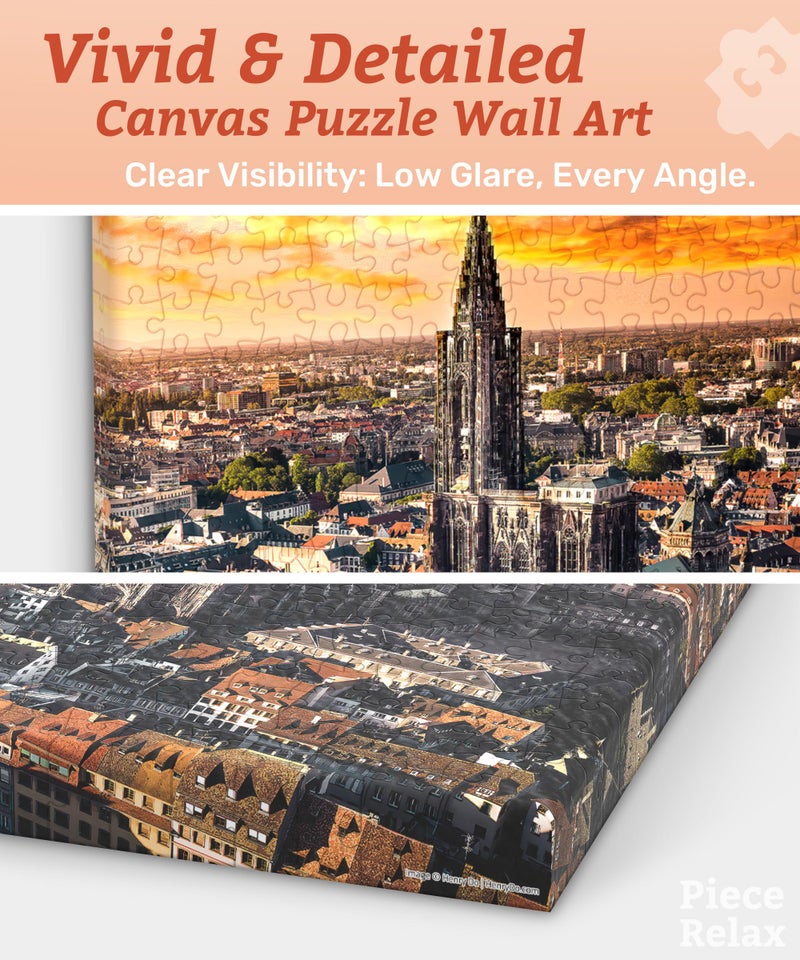 PieceRelax Puzzle Canvas Wall Art 366 Plastic Pieces for Adults - Henry Do - Aerial Photography - Strasbourg Cathedral, France - Unique Gift & Home DÃ©cor with Jigsaw Puzzle Artwork [HN1312] - Image 3