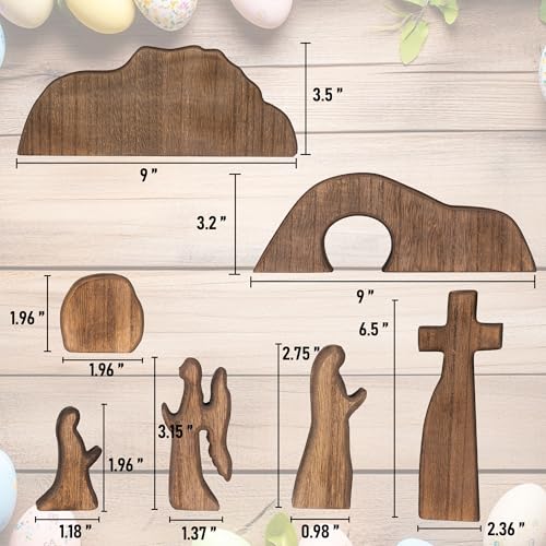 NEROSUN Empty Tomb Easter Scene and Cross Decoration, Wooden Easter Resurrection Scene Cross Jesus Tomb Tray Set, Jesus Nativity Scene Decor for Religious Home Office Tabletop Christian Gifts - Image 4