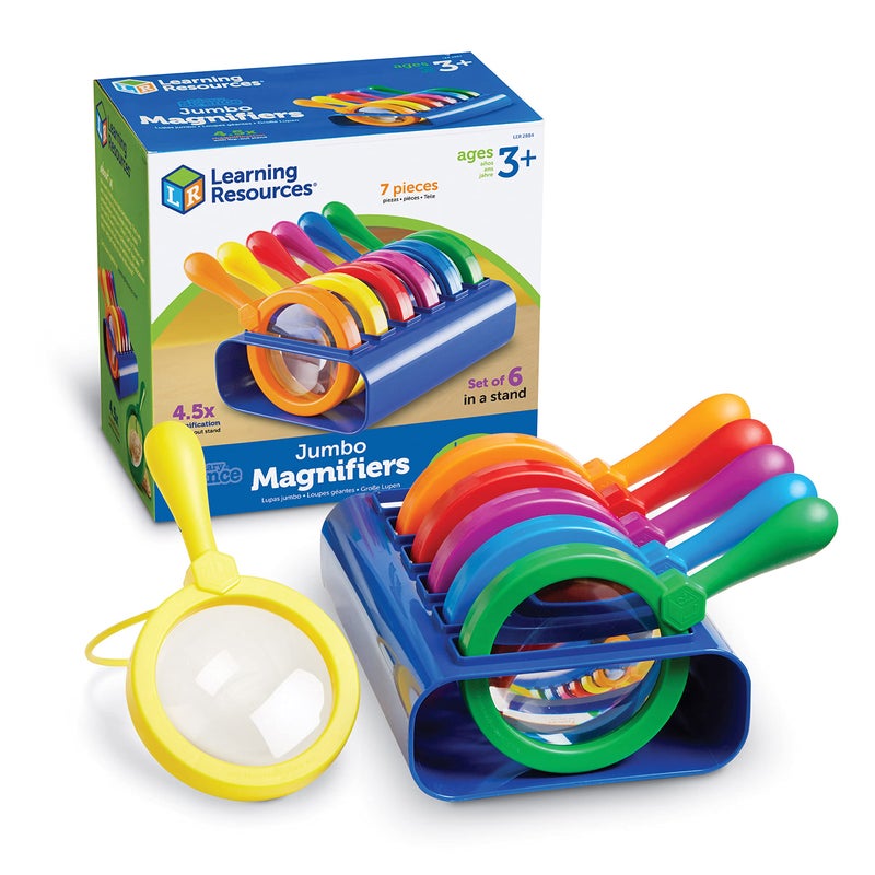 Learning Resources Primary Science Jumbo Magnifiers with Stand - 6 Pieces, Ages 3+, Science Classroom Accessories, Teacher Supplies, Observation Toys for Kids, Back to School Supplies - Image 1