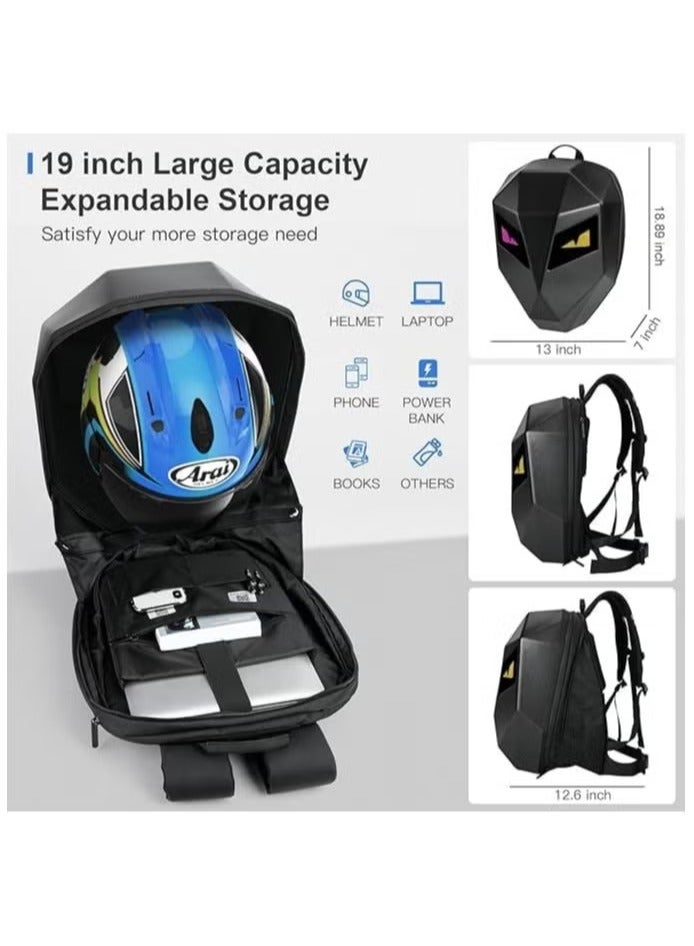 Motorcycle Backpack with 19" Programmable Color LED Display, Customizable LED Screen, USB Charging Port, Spacious Compartments, Durable and Comfortable