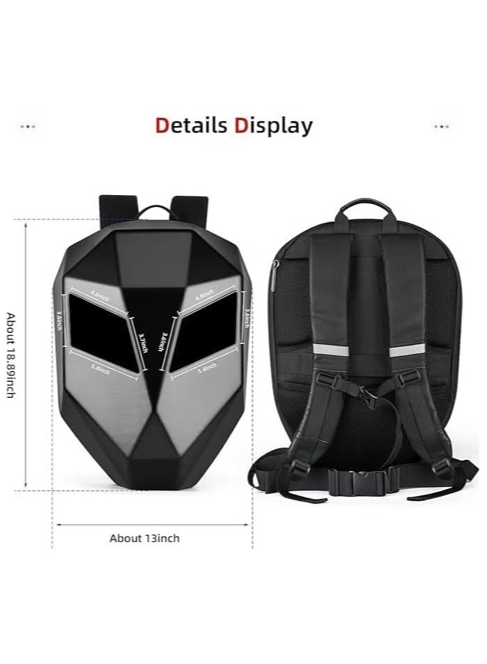 Motorcycle Backpack with 19" Programmable Color LED Display, Customizable LED Screen, USB Charging Port, Spacious Compartments, Durable and Comfortable