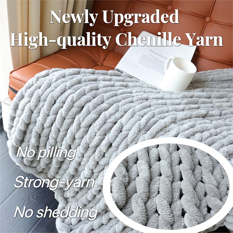 Maetoow Chenille Chunky Knit Blanket Throw (40?50 Inch)  Handmade Warm & Cozy Blanket Couch  Bed  Home Decor  Soft Breathable Fleece Banket  Christmas Thick and Giant Yarn Throws  Grey - Image 2