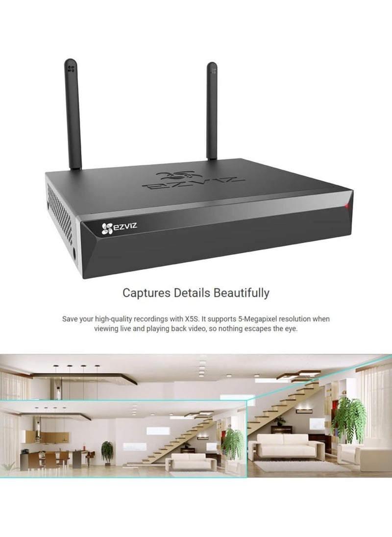 EZVIZ - EZVIZ X5S-4W Wireless Network Video Recorder (NVR) with HDMI/VGA Output, Supports Up to 4 Wi-Fi Cameras, H.265 Video Compression, and 8TB Storage Capacity - Image 1