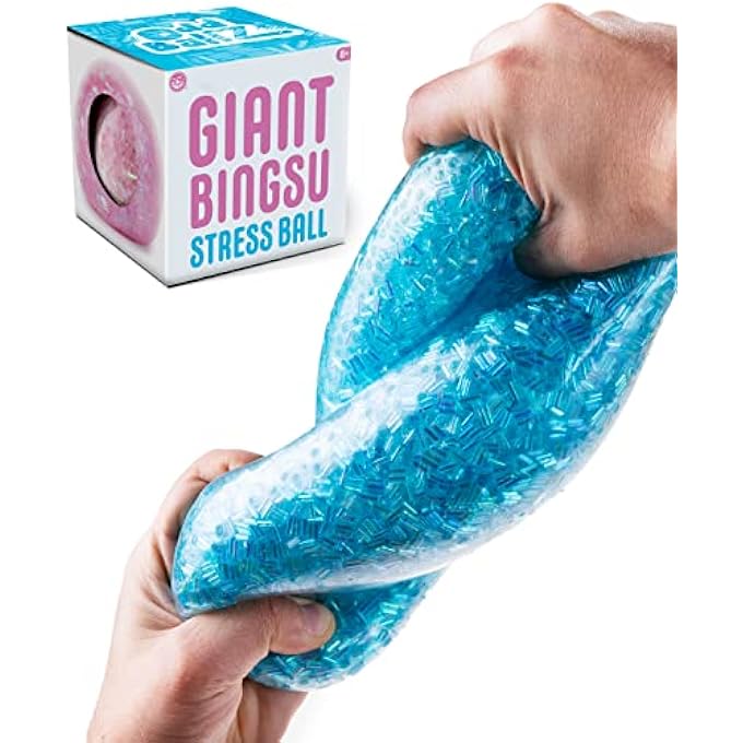 Play Visions Giant Stress Ball with Bingsu Beads - Blue, White, & Pink - Image 1