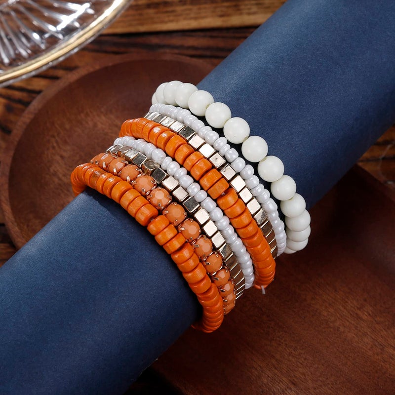 LUREME Bohemian Beads Cube Multi Strand Stretch Stackable Bangle Bracelet Set-Orange (bl003172-2) - Image 2