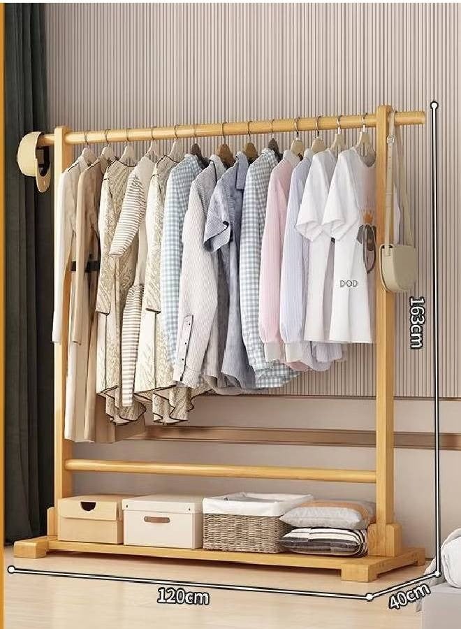 NKX Natural Wood Coat Rack Wide with Side Hook & Thick Rod Minimalist Clothes Organizer with Bottom Shelf Storage Size 120cm 163cm 40cm - Image 5