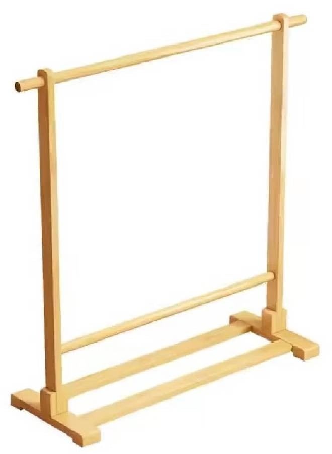 NKX Natural Wood Coat Rack Wide with Side Hook & Thick Rod Minimalist Clothes Organizer with Bottom Shelf Storage Size 120cm 163cm 40cm - Image 2