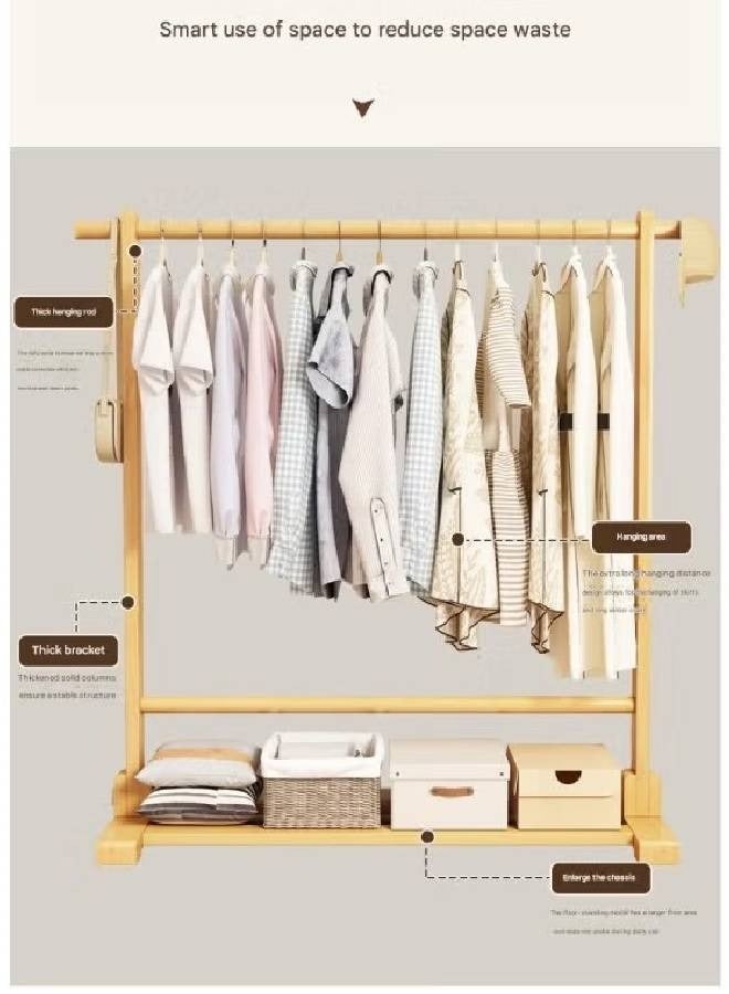 NKX Natural Wood Coat Rack Wide with Side Hook & Thick Rod Minimalist Clothes Organizer with Bottom Shelf Storage Size 120cm 163cm 40cm - Image 3