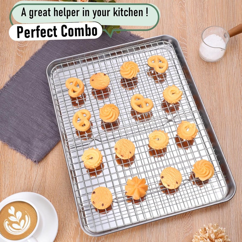Homikit Baking Sheet with Wire Rack, 16" x 12" Stainless Steel Cookie Sheet Bacon Pan for Oven, Nonstick Jelly Roll Pan Baking Tray with Grid Cooling Rack Set for Cooking Roasting, Dishwasher Safe - Image 5
