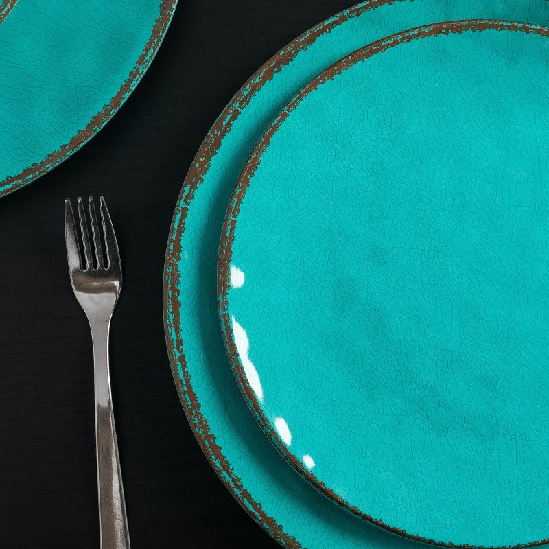 LEHAHA Rustic Melamine Dinnerware Sets, 12-piece Dishes Plastic Dinnerware Set for 4, Break-resistant Plates and Bowls Set, Outdoor Casual & Party Use Kitchen Dishes Set, Tealâ€¦ - Image 5