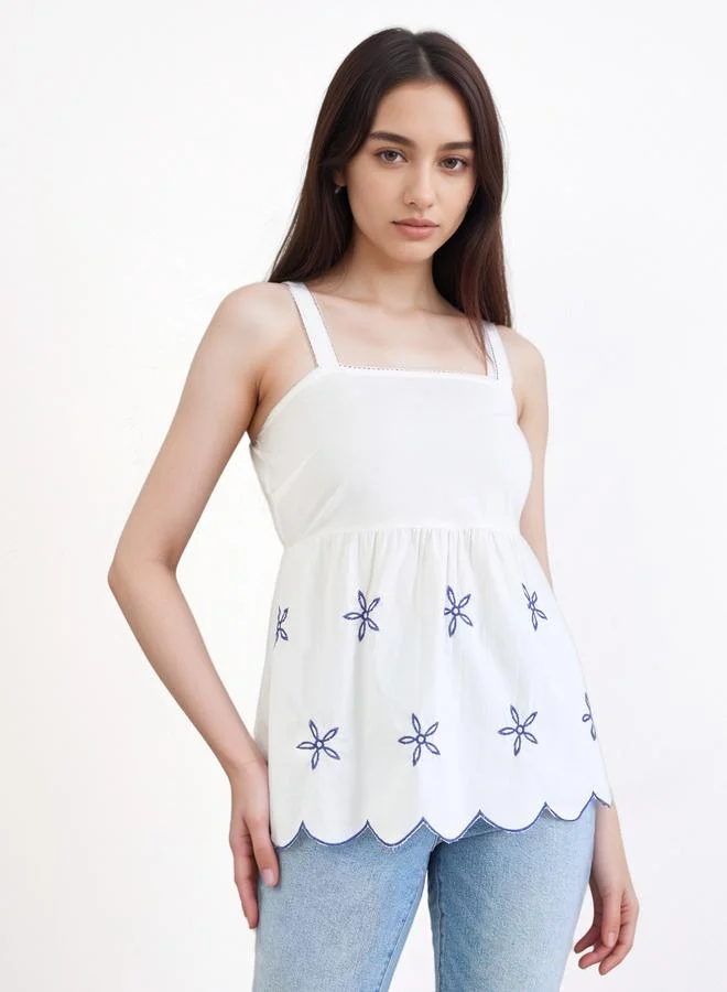 Styli Styli White Sleeveless Embroidered Cami Top