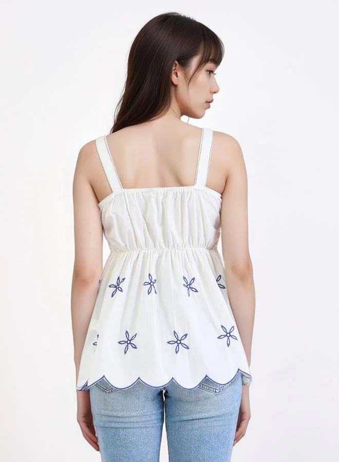 Styli Styli White Sleeveless Embroidered Cami Top